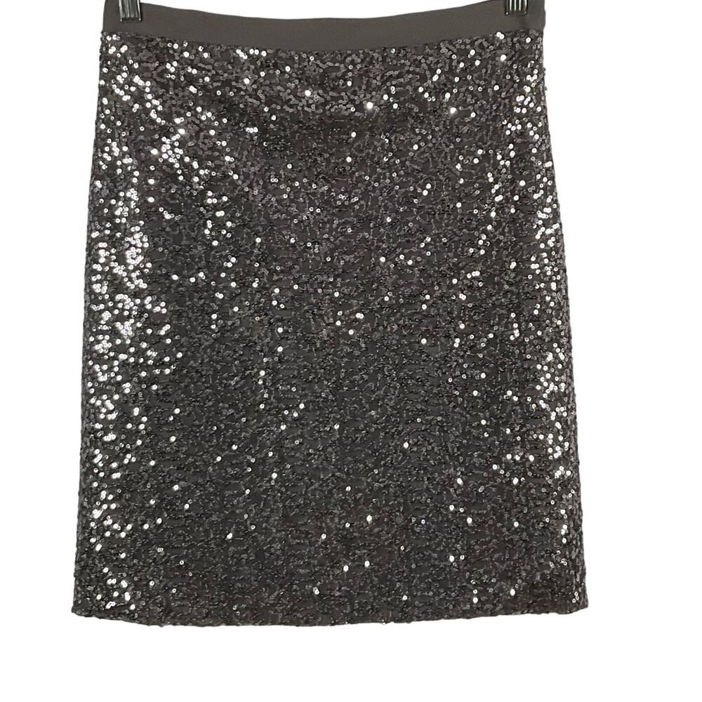 J CREW Mini Pencil Skirt Silver Metallic Sequin Stretch 4 Party Festival Holiday